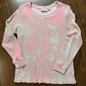 Belle by Kim Gravel Pink and Cream Long Sleeve Waffle Shirt